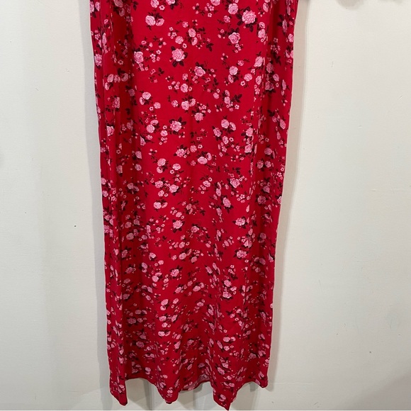 Old Navy Cut Out Back Floral Summer Red Puff Sleeves Crew Neck Midi Dress Size M - Picture 7 of 10